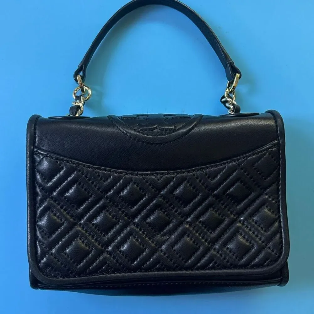 Tory Burch Fleming black soft leather quilted convertible purse crossbod shouldr